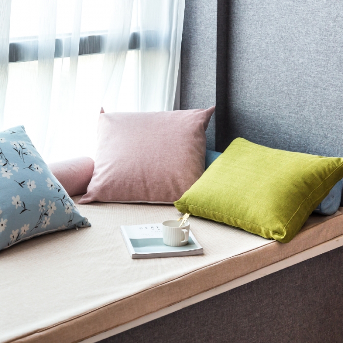 91家纺网 家纺一手货源 找家纺 U品汇 2021新款海绵飘窗垫 棉麻素色米黄