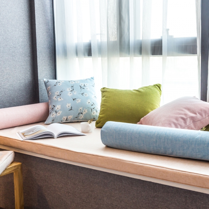 91家纺网 家纺一手货源 找家纺 U品汇 2021新款海绵飘窗垫 棉麻素色米黄