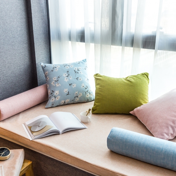 91家纺网 家纺一手货源 找家纺 U品汇 2021新款海绵飘窗垫 棉麻素色米黄