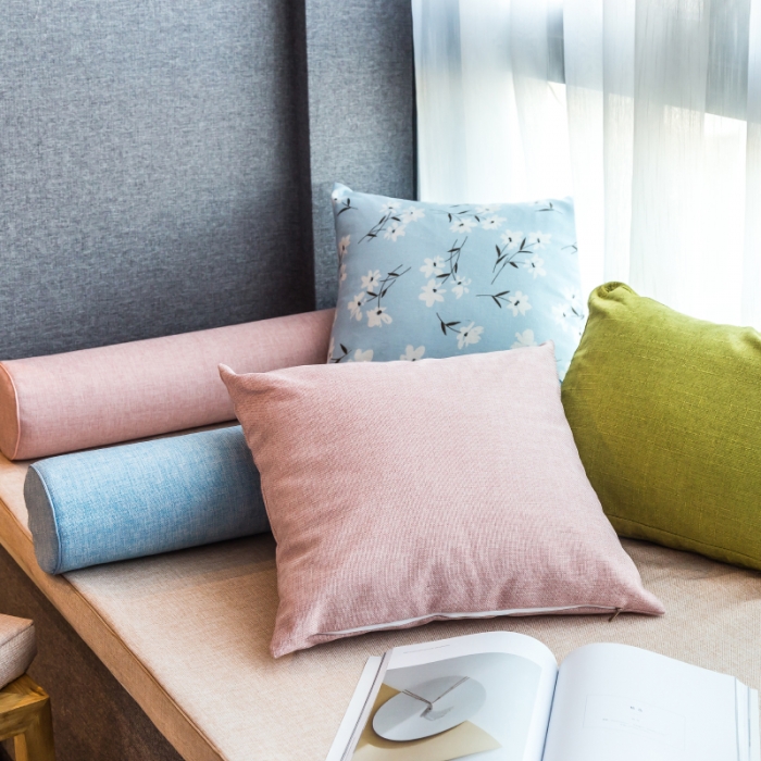 91家纺网 家纺一手货源 找家纺 U品汇 2021新款海绵飘窗垫 棉麻素色米黄