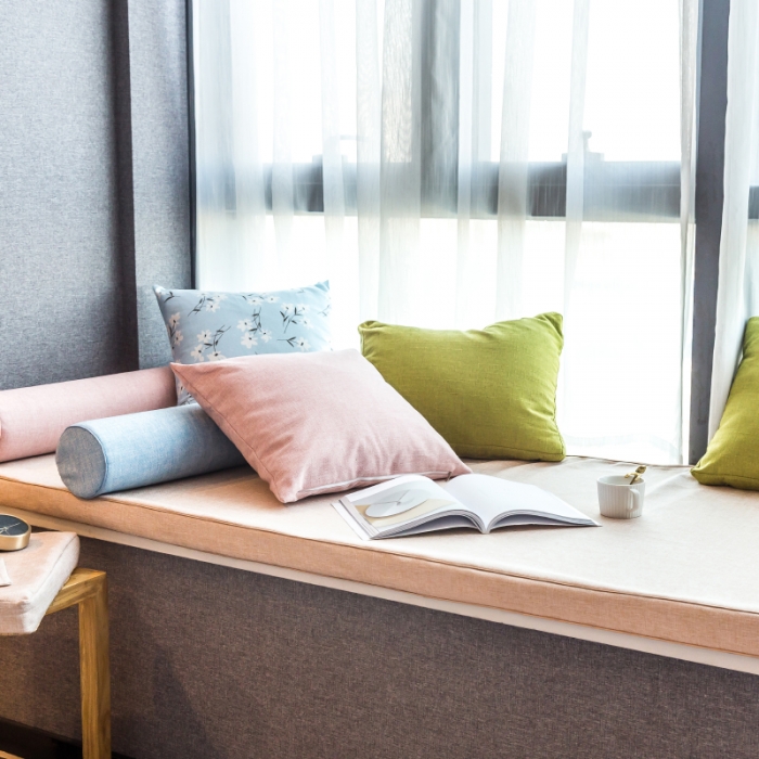 91家纺网 家纺一手货源 找家纺 U品汇 2021新款海绵飘窗垫 棉麻素色米黄