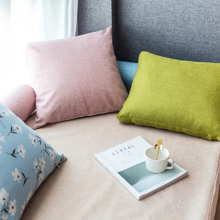 91家纺网 家纺一手货源 找家纺 U品汇 2021新款海绵飘窗垫 棉麻素色米黄