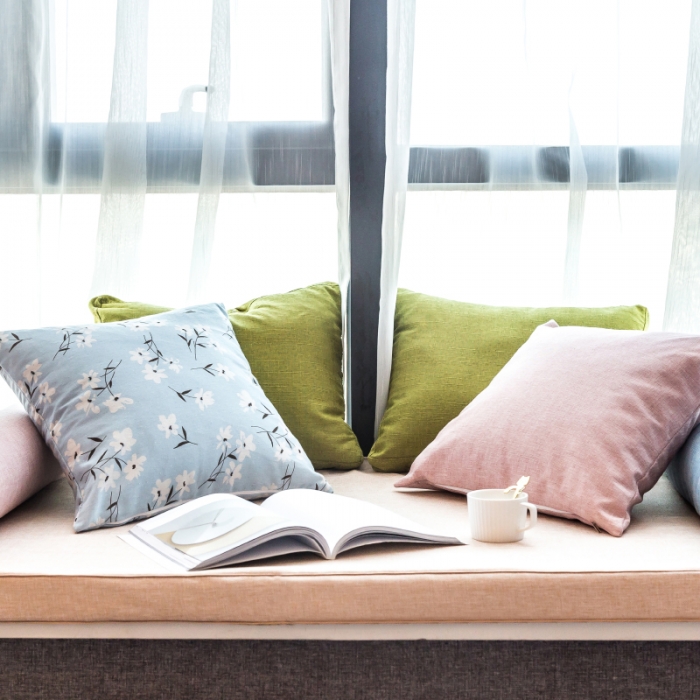 91家纺网 家纺一手货源 找家纺 U品汇 2021新款海绵飘窗垫 棉麻素色米黄