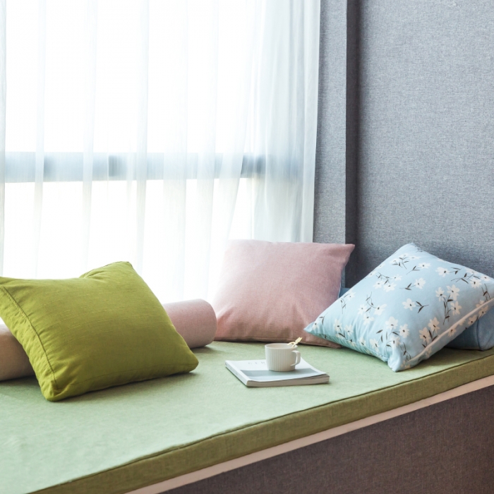91家纺网 家纺一手货源 找家纺 U品汇 2021新款海绵飘窗垫 棉麻素色草绿