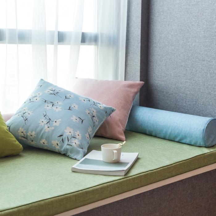 91家纺网 家纺一手货源 找家纺 U品汇 2021新款海绵飘窗垫 棉麻素色草绿