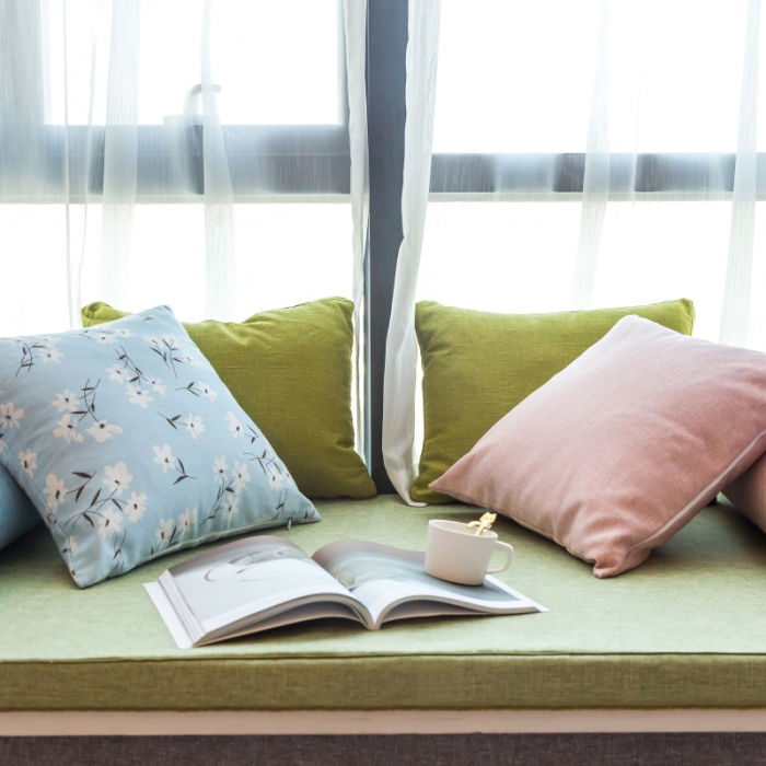 91家纺网 家纺一手货源 找家纺 U品汇 2021新款海绵飘窗垫 棉麻素色草绿