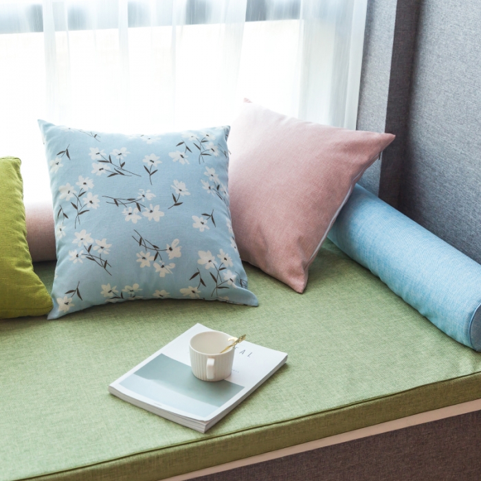 91家纺网 家纺一手货源 找家纺 U品汇 2021新款海绵飘窗垫 棉麻素色草绿