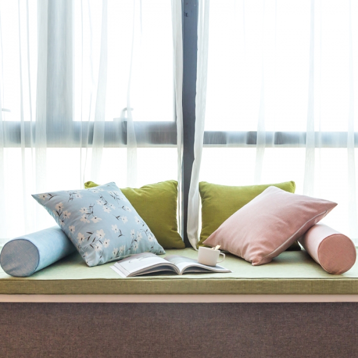 91家纺网 家纺一手货源 找家纺 U品汇 2021新款海绵飘窗垫 棉麻素色草绿