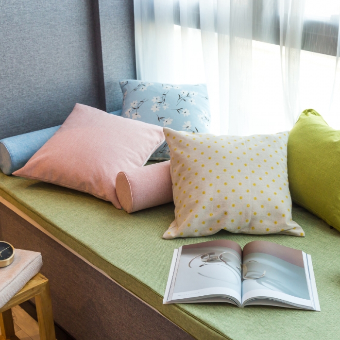 91家纺网 家纺一手货源 找家纺 U品汇 2021新款海绵飘窗垫 棉麻素色草绿