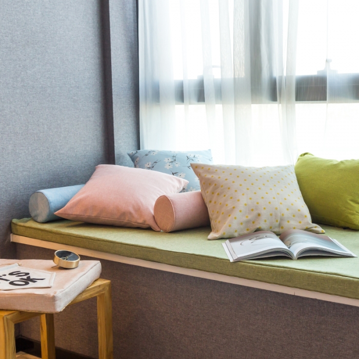 91家纺网 家纺一手货源 找家纺 U品汇 2021新款海绵飘窗垫 棉麻素色草绿