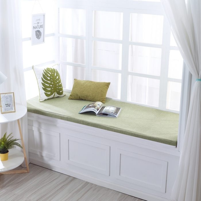 91家纺网 家纺一手货源 找家纺 U品汇 2021新款海绵飘窗垫 棉麻素色草绿