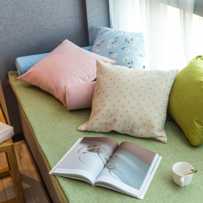 91家纺网 家纺一手货源 找家纺 U品汇 2021新款海绵飘窗垫 棉麻素色草绿