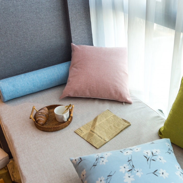 91家纺网 家纺一手货源 找家纺 U品汇 2021新款海绵飘窗垫 棉麻素色清雅灰