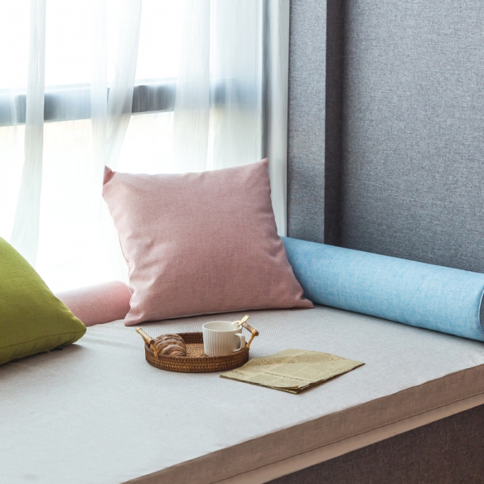 91家纺网 家纺一手货源 找家纺 U品汇 2021新款海绵飘窗垫 棉麻素色清雅灰