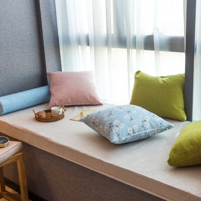 91家纺网 家纺一手货源 找家纺 U品汇 2021新款海绵飘窗垫 棉麻素色清雅灰