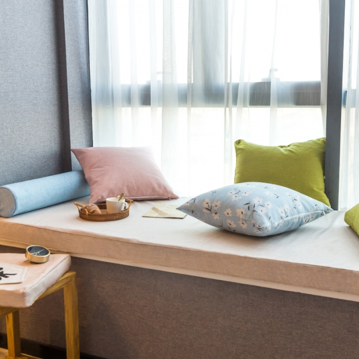 91家纺网 家纺一手货源 找家纺 U品汇 2021新款海绵飘窗垫 棉麻素色清雅灰