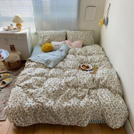 91家纺网 家纺一手货源 找家纺 盛馨2023新款全棉印花13372系列四件套蜜语花香黄