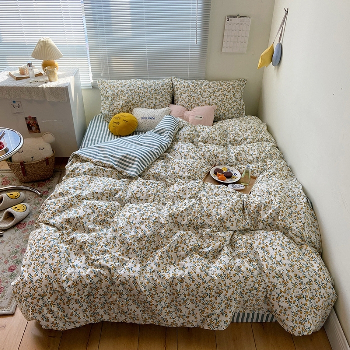 91家纺网 家纺一手货源 找家纺 盛馨2023新款全棉印花13372系列四件套蜜语花香黄