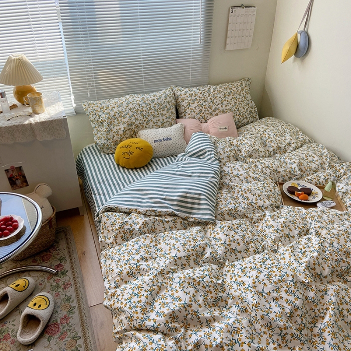 91家纺网 家纺一手货源 找家纺 盛馨2023新款全棉印花13372系列四件套蜜语花香黄