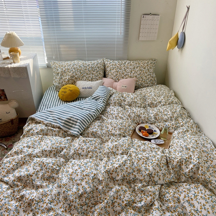 91家纺网 家纺一手货源 找家纺 盛馨2023新款全棉印花13372系列四件套蜜语花香黄