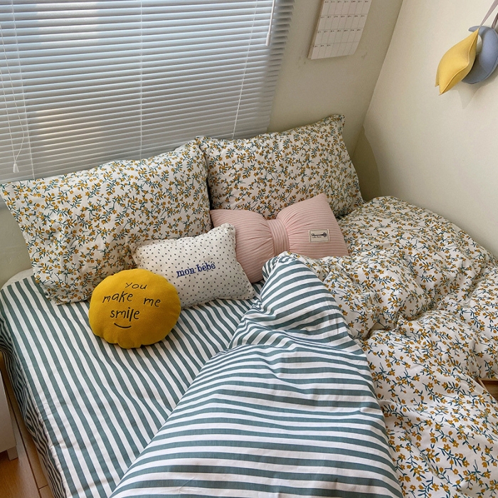 91家纺网 家纺一手货源 找家纺 盛馨2023新款全棉印花13372系列四件套蜜语花香黄