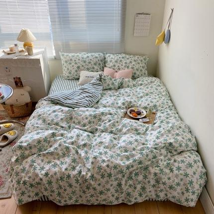 91家纺网 家纺一手货源 找家纺 盛馨2023新款全棉印花13372系列四件套幸福花语绿