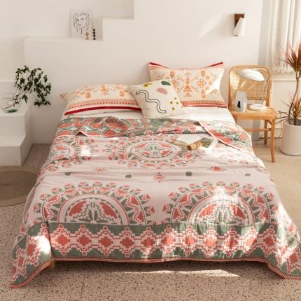 91家纺网 家纺一手货源 找家纺 （总）朴尔 2021新款波西米亚风全棉四层纱布毛巾被