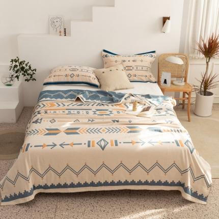 91家纺网 家纺一手货源 找家纺 （总）朴尔 2021新款波西米亚风全棉四层纱布毛巾被