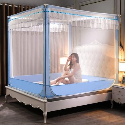 91家纺网 家纺一手货源 找家纺 冉美 2021新款清新外穿杆坐床蚊帐 清新-天空蓝