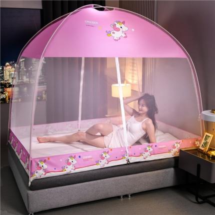 91家纺网 家纺一手货源 找家纺 冉美家纺 2021新款布顶防蚊蒙古包蚊帐 彩虹小马-粉