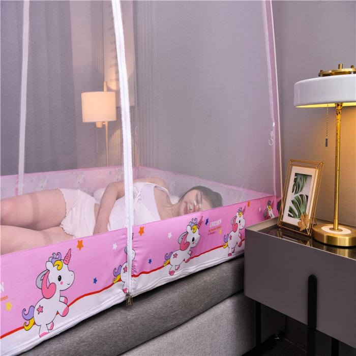 91家纺网 家纺一手货源 找家纺 冉美家纺 2021新款布顶防蚊蒙古包蚊帐 彩虹小马-粉