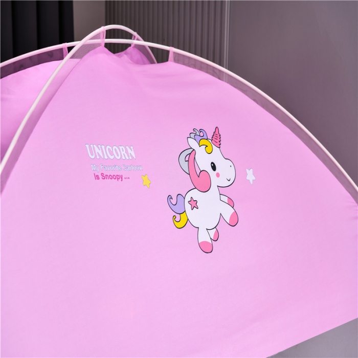 91家纺网 家纺一手货源 找家纺 冉美家纺 2021新款布顶防蚊蒙古包蚊帐 彩虹小马-粉