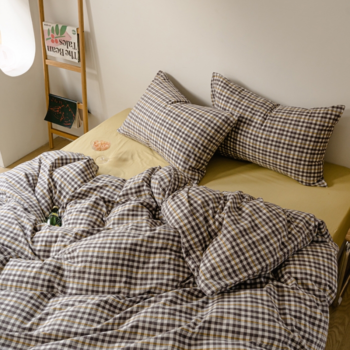 91家纺网 家纺一手货源 找家纺 （总）柠萌家居 2021新款无印风格良品色织水洗棉四件套