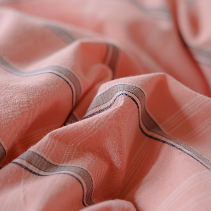 91家纺网 家纺一手货源 找家纺 柠萌家居 2021新款无印风格良品色织水洗棉四件套 粉灰格