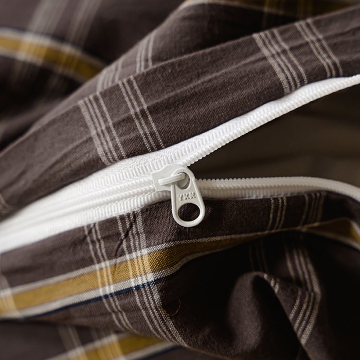 91家纺网 家纺一手货源 找家纺 柠萌家居 2021新款无印风格良品色织水洗棉四件套 灰黄格