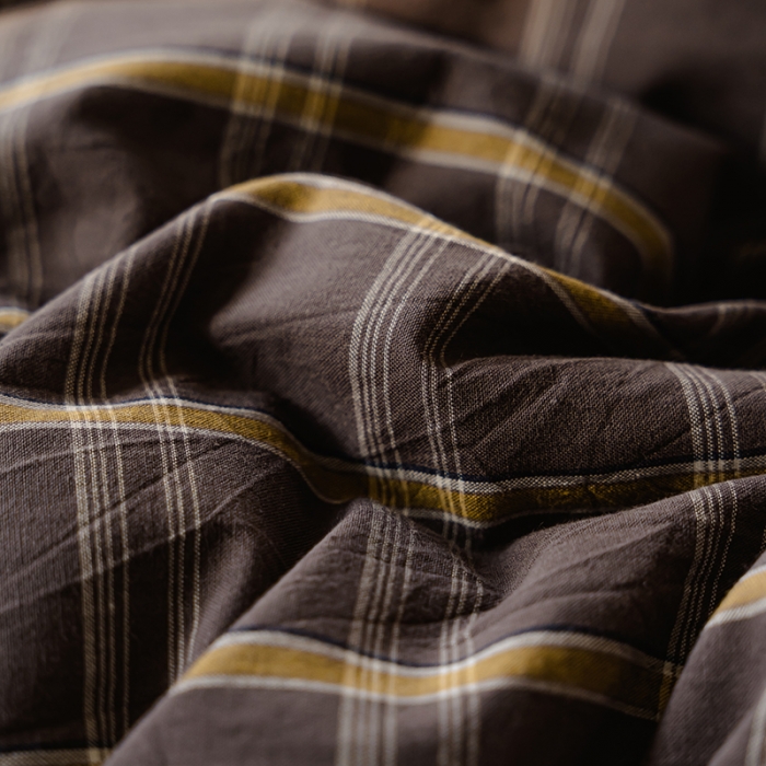 91家纺网 家纺一手货源 找家纺 柠萌家居 2021新款无印风格良品色织水洗棉四件套 灰黄格