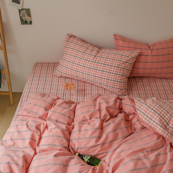 91家纺网 家纺一手货源 找家纺 （总）柠萌家居 无印风格良品格子AB板色织水洗棉四件套