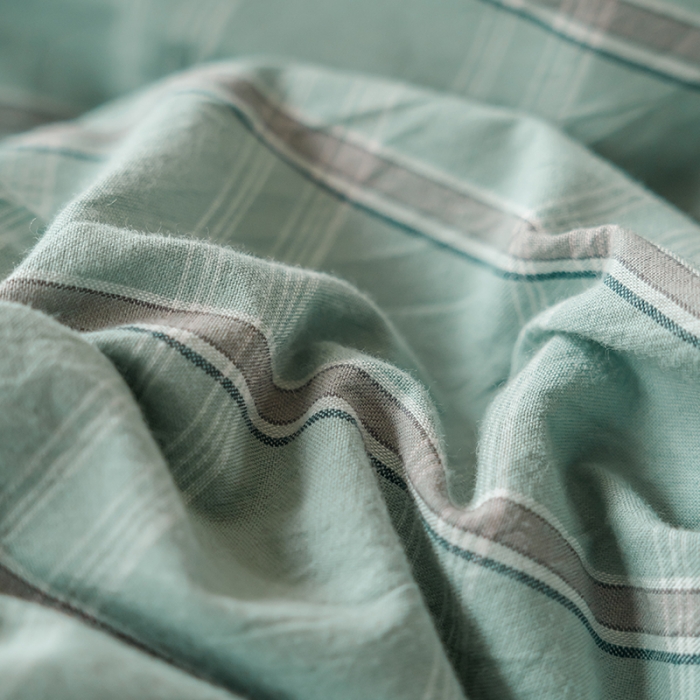 91家纺网 家纺一手货源 找家纺 柠萌家居 无印风格良品格子AB板色织水洗棉四件套 海蓝格A