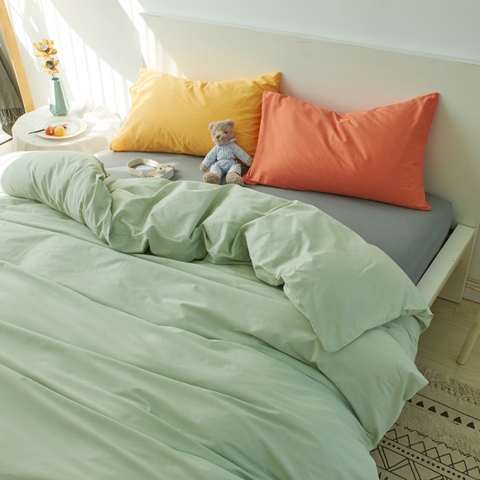 91家纺网 家纺一手货源 找家纺 总-纯色混拼全棉四件套单被套床单枕套床笠套件1.5纯棉床品