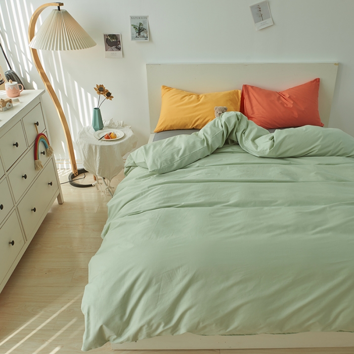 91家纺网 家纺一手货源 找家纺 总-纯色混拼全棉四件套单被套床单枕套床笠套件1.5纯棉床品