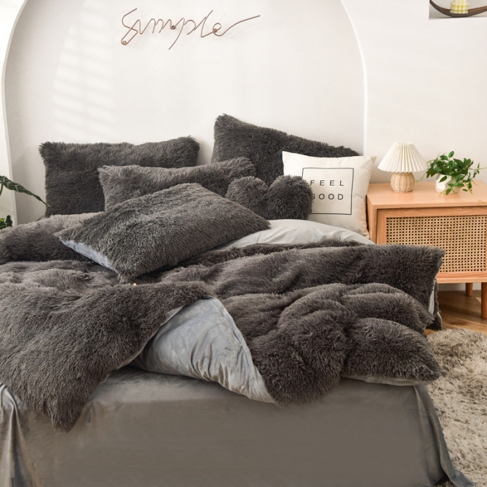 91家纺网 家纺一手货源 找家纺 邦妮家纺 2024新款云貂绒四件套 灰色