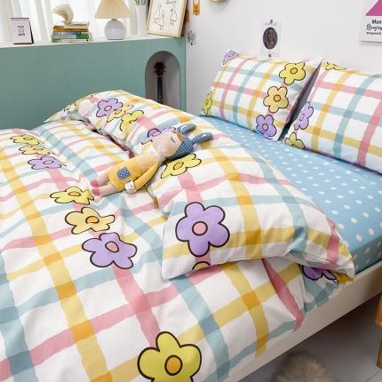 91家纺网 家纺一手货源 找家纺 珺柔家纺 2021新款全棉印花四件套系列三 彩格小花