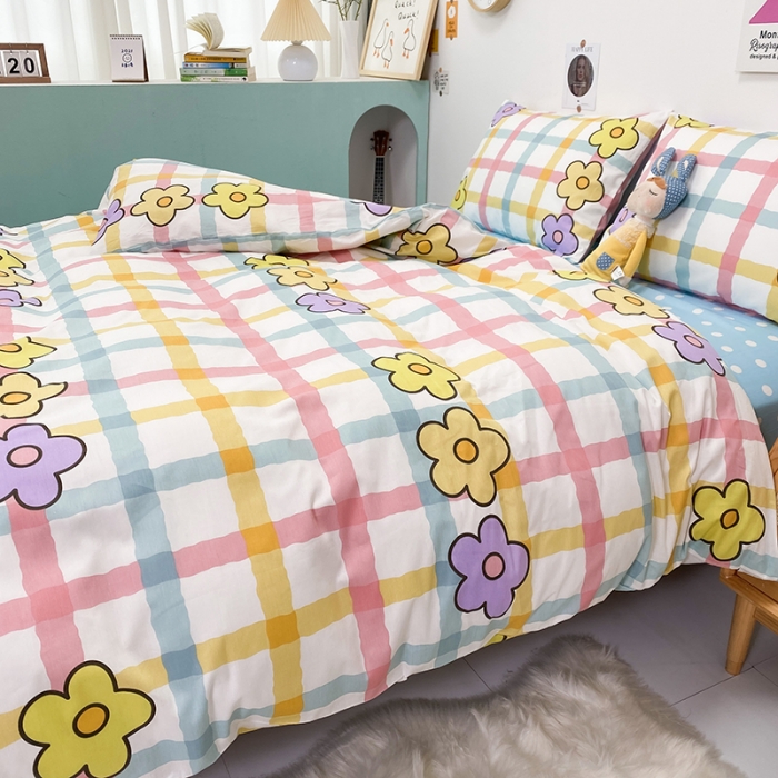 91家纺网 家纺一手货源 找家纺 珺柔家纺 2021新款全棉印花四件套系列三 彩格小花