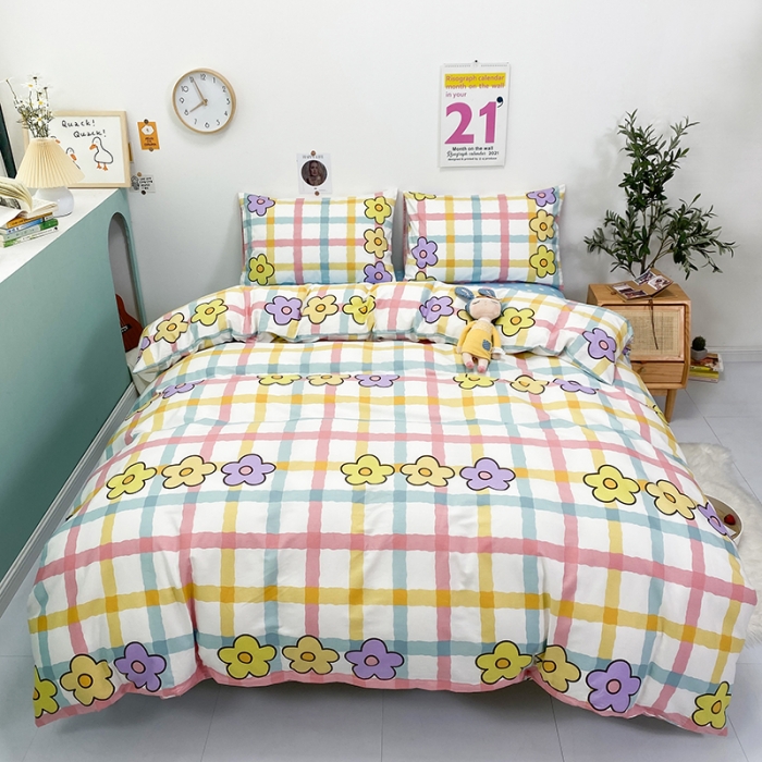 91家纺网 家纺一手货源 找家纺 珺柔家纺 2021新款全棉印花四件套系列三 彩格小花