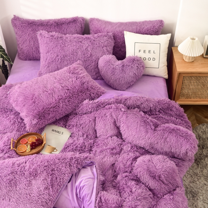 91家纺网 家纺一手货源 找家纺 邦妮家纺 2024新款云貂绒四件套 紫色