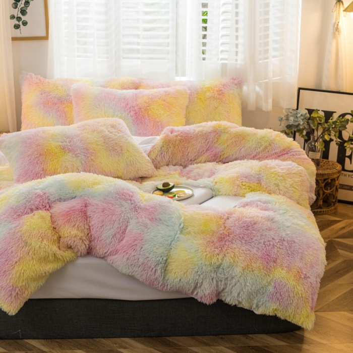 91家纺网 家纺一手货源 找家纺 邦妮家纺 2024新款云貂绒四件套 冰激凌色