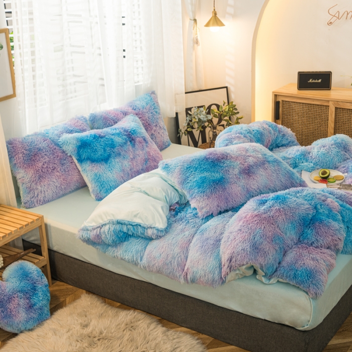 91家纺网 家纺一手货源 找家纺 邦妮家纺 2024新款云貂绒四件套 星空蓝