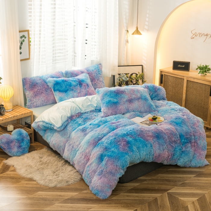 91家纺网 家纺一手货源 找家纺 邦妮家纺 2024新款云貂绒四件套 星空蓝