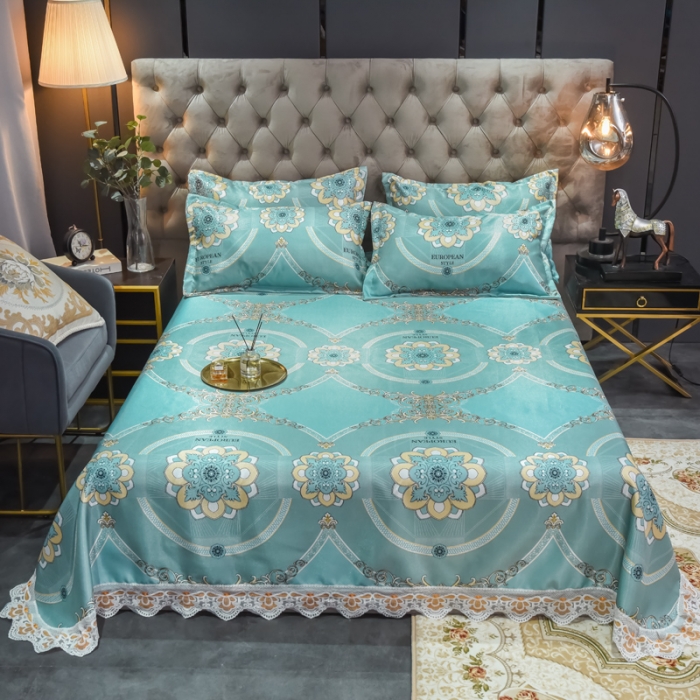 91家纺网 家纺一手货源 找家纺 （总）ds生活馆 2021新款欧式蕾丝花边床单款凉席冰丝席