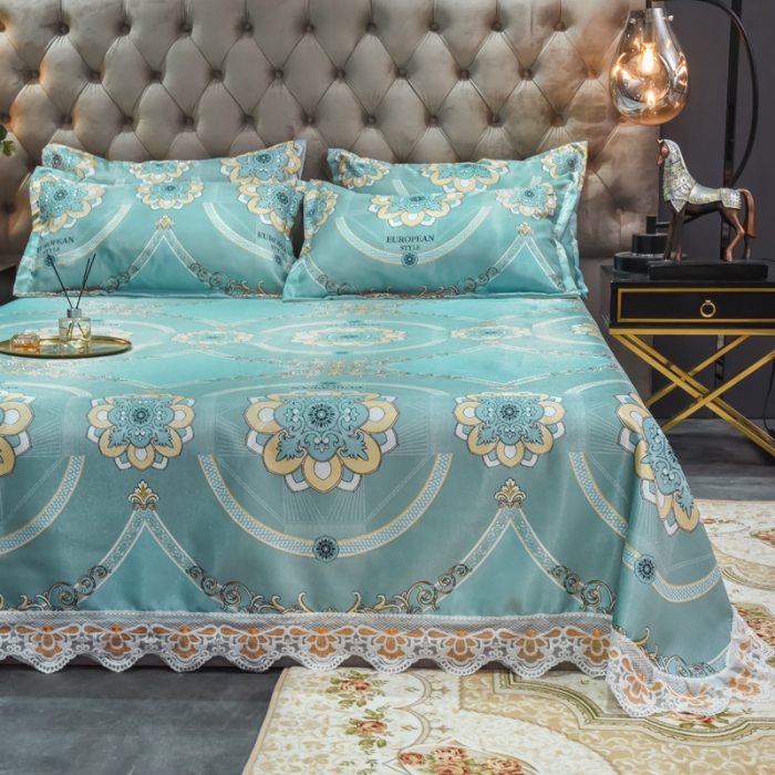 91家纺网 家纺一手货源 找家纺 （总）ds生活馆 2021新款欧式蕾丝花边床单款凉席冰丝席